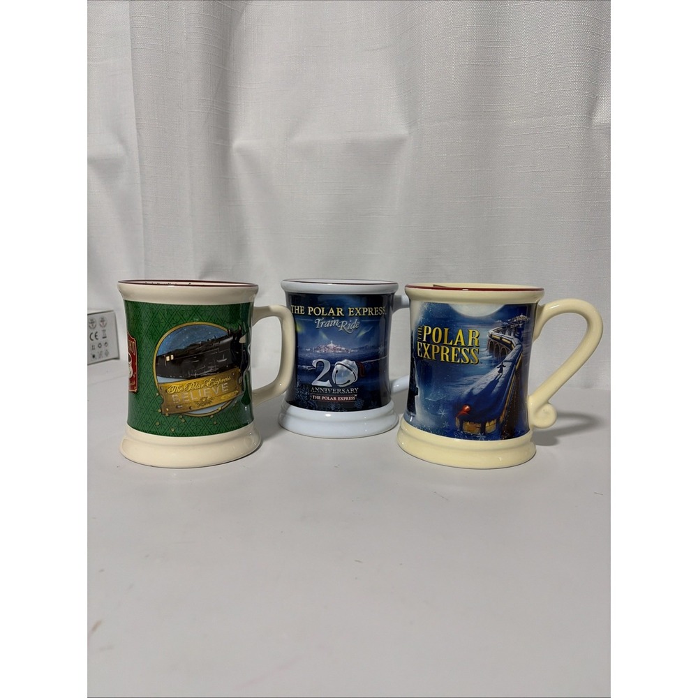Warner Bros The Polar Express Hot Chocolate Mugs Set of 3 Train Golden Ticket